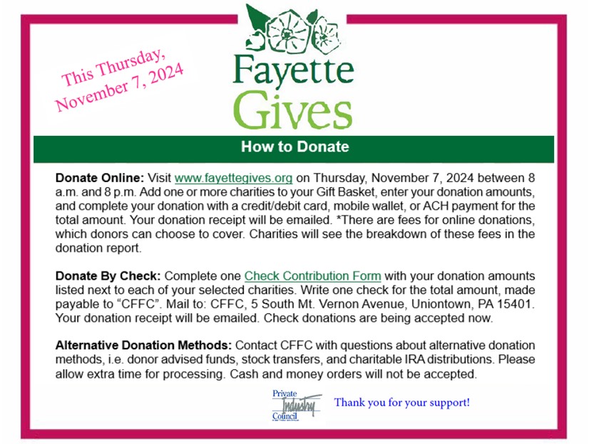 Thank you for supporting PIC on the Fayette Gives Day of Giving!